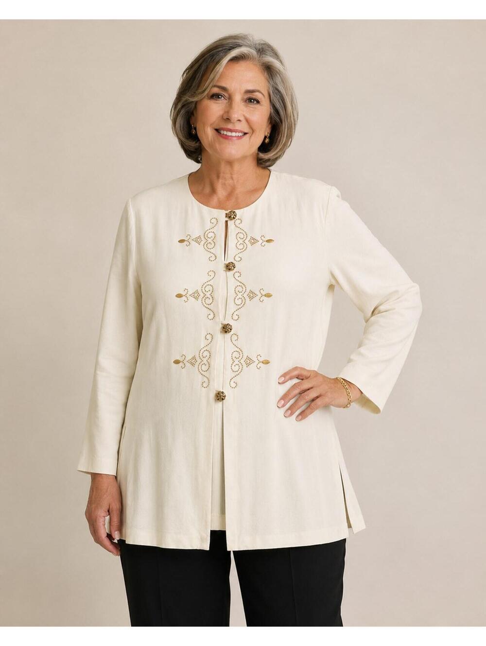Vintage Karen Kwong R&M Richards Ivory Embellished Jacket Top Size 12 USA